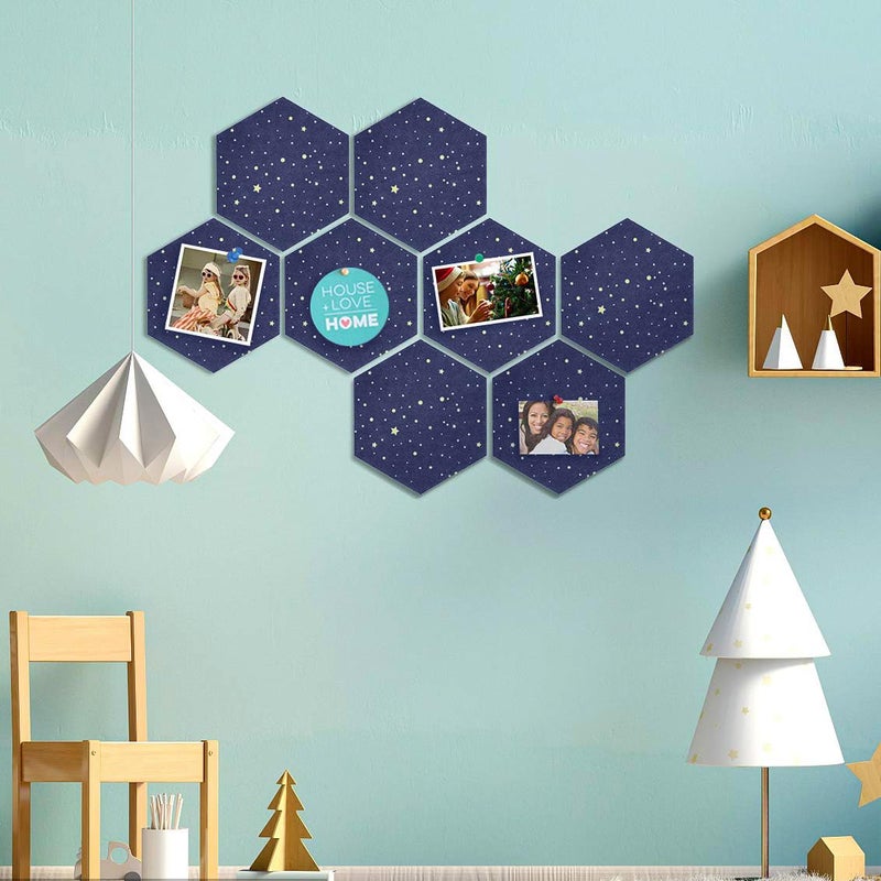 Uoisaiko Felt Hexagon Bulletin Board with 20 Push Pins, Pack of 8 Notice Boards for Home Office Kitchen, Push Pin Board Felt Wall Tiles for Photos Memos - Image 3